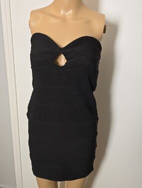 Black Strapless Bandage Keyhole Bodycon Dress - M